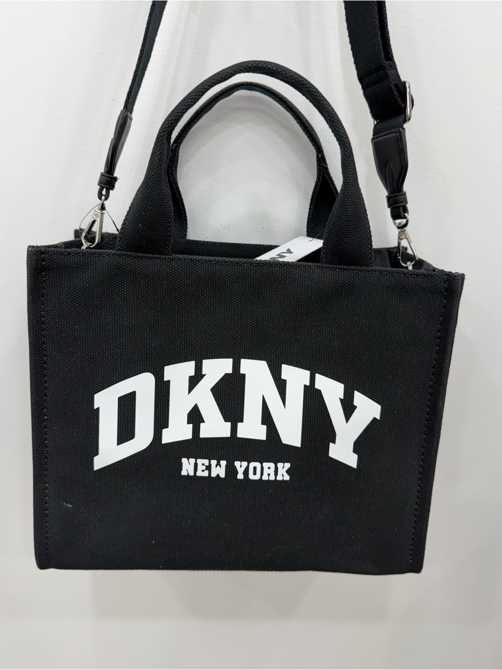 DKNY Black Canvas Tote Bag with Removable Strap